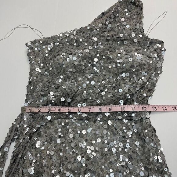 Aidan Mattox One Shoulder Sequin Dress Silver Size 0 - Picture 8 of 14